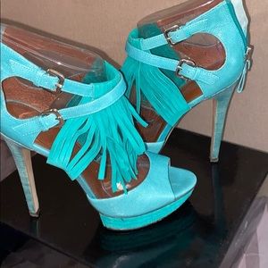 Teal Fringed pumps